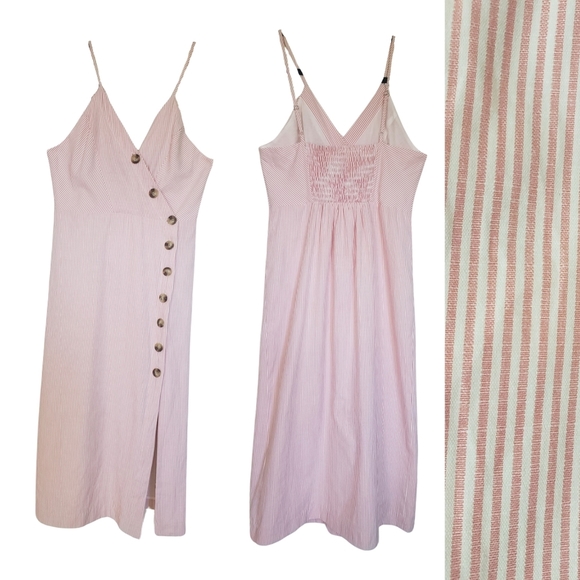 FANTASTIC Fawn L Midi Dress Striped Pink/White Button Up Cotton* - Picture 2 of 15